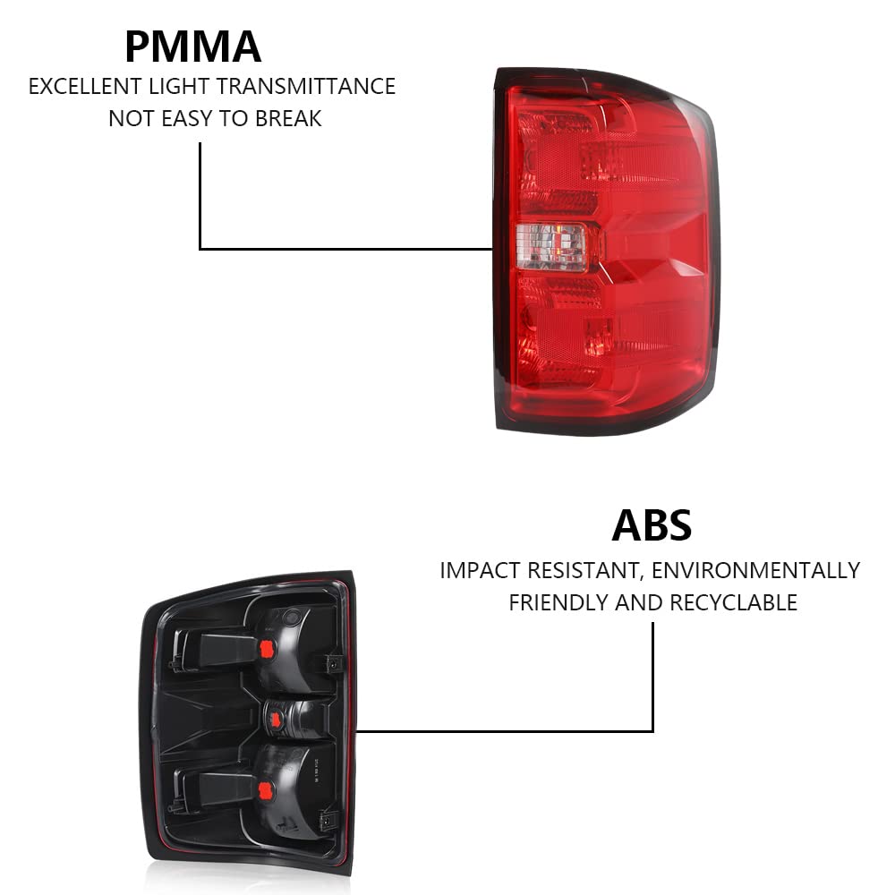 Pit66 Tail Lights Assembly W/O Bulbs, Compatible With 2014-2019 Chevy Silverado/2015-2019 Gmc Sierra Tail Lamp Passenger Side Red Lens
