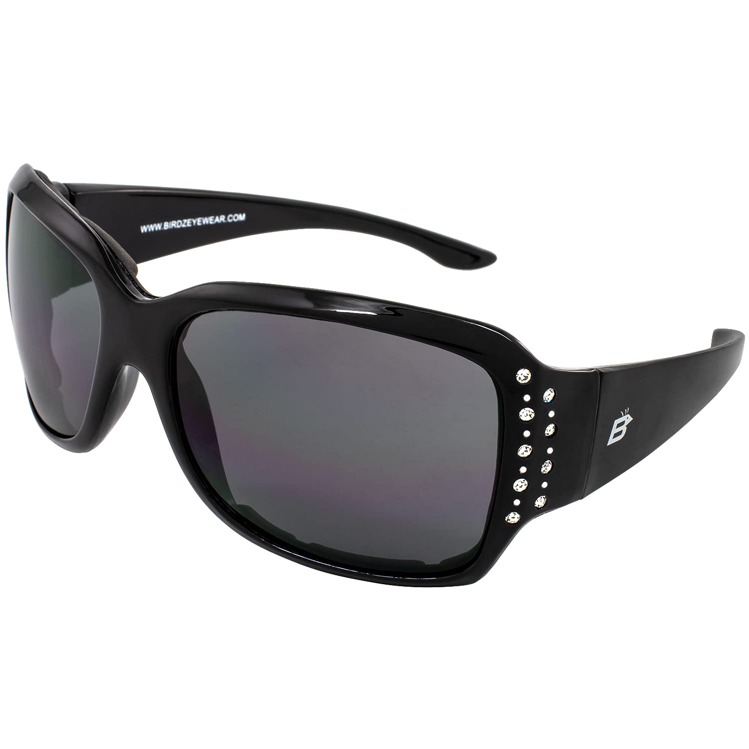 Birdz Eyewear Ladybird Womens Fashion Padded Motorcycle Sunglasses Riding Glasses W/Rhinestones Black (Smoke)