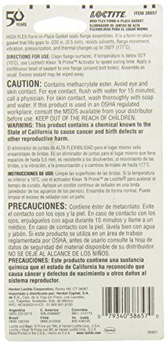 Loctite Flange Sealant, High Flex Gasket Maker: Silicone, Anaerobic, Flexible Form-In-Place, High-Temperature, Solvent-Resistant, O.E.M Specified 50 Ml Tube (Pn: 555354)