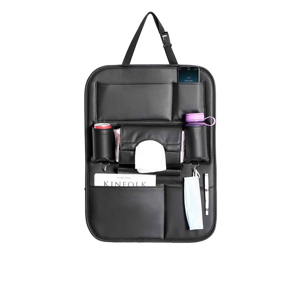 Sanmitti 2 Pack Pu Leather Premium Car Seatback Organizer Travel Accessories Kick Mats Back Seat Protector And Cup Holder Holder