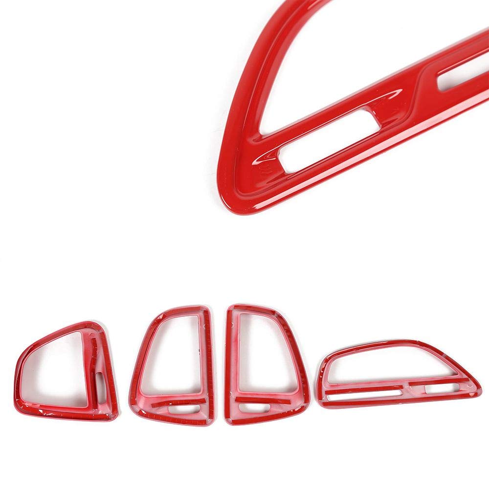 Voodonala For Challenger Center Console Air Condition Outlet Vent Trim Accessories For Dodge Challenger 2015 Up (Red, 4Ps)