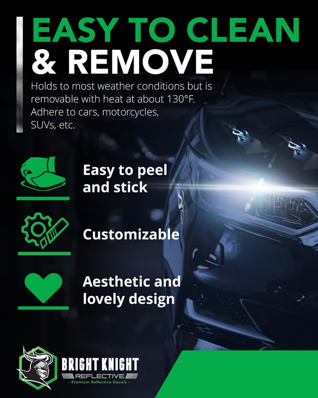 Bright Knight Reflective Flame Stickers, 4 Pcs Chrome Reflective Car Sticker Decal, Made With 3M Retro-Reflective Vinyl, Self-Ad