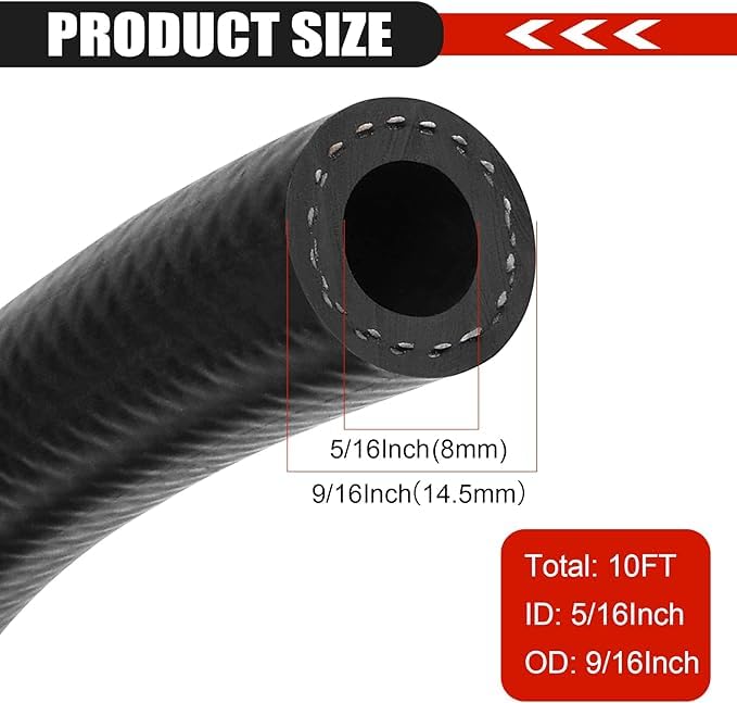 5/16 Inch (8Mm) Id Fuel Line Hose 10Ft Nbr Rubber Push Lock Hose High Pressure 300Psi For Automotive Fuel Systems Engines With 1