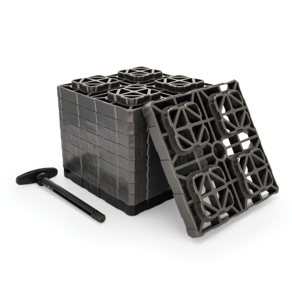 Camco Brown X-Large 44527 Gray Fasten XL Leveling Block with T-Handle, 2x2 (Pack of 10), 10 Pack