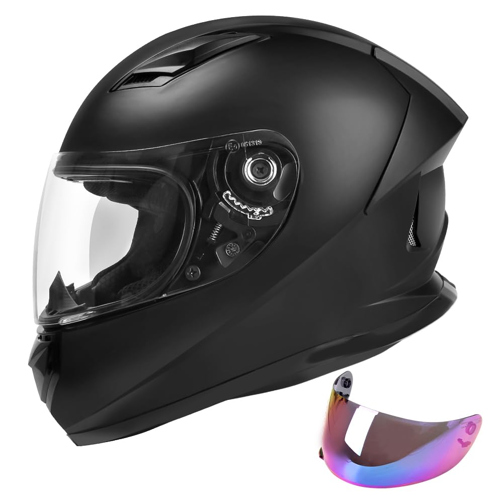 Jagasol Dot Lightweight Full Face Motorcycle Street Bike Helmets With Extra Tinted Visor For Adults Men And Women, Dot Approved(Matte Black,M)