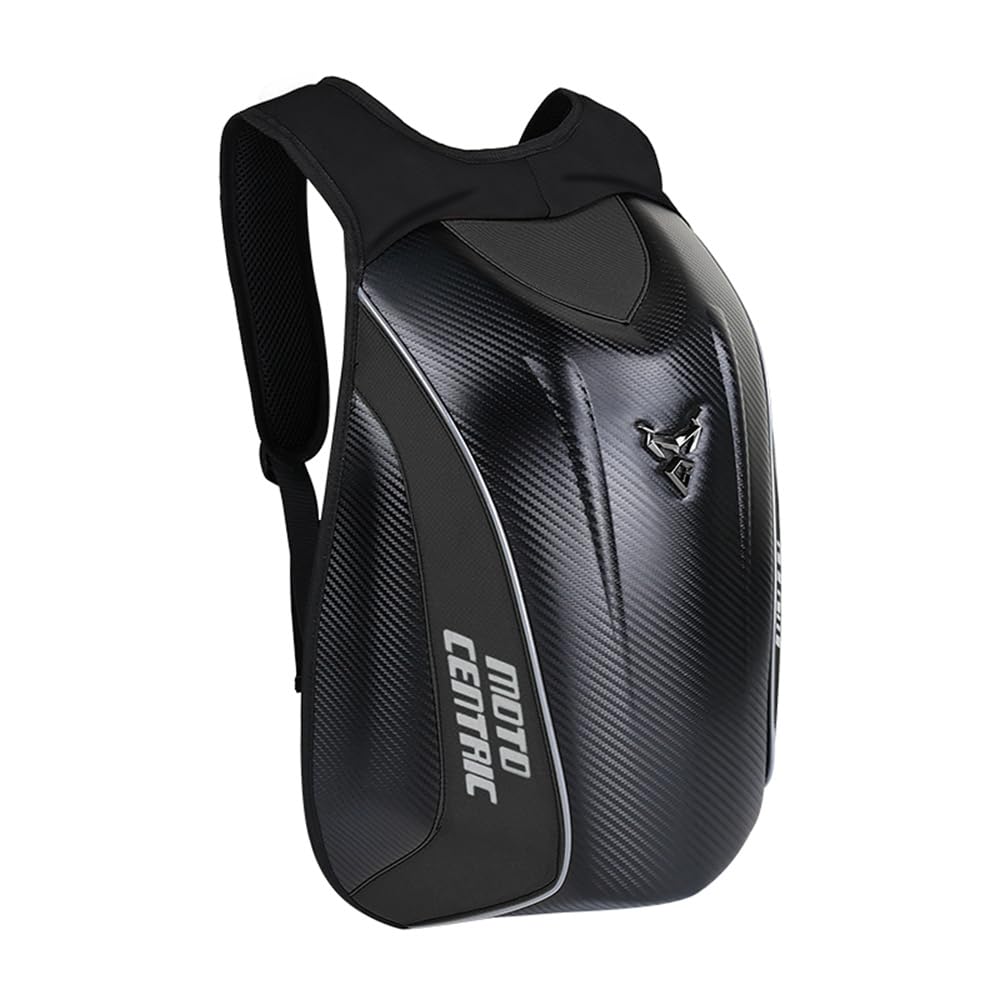 Mjmoto Motorcycle Backpack Waterproof Large Capacity Carbon Fiber Rider Backpack Hard Shell Reflective Motorbike Travel Suitcase Light Version (Black)