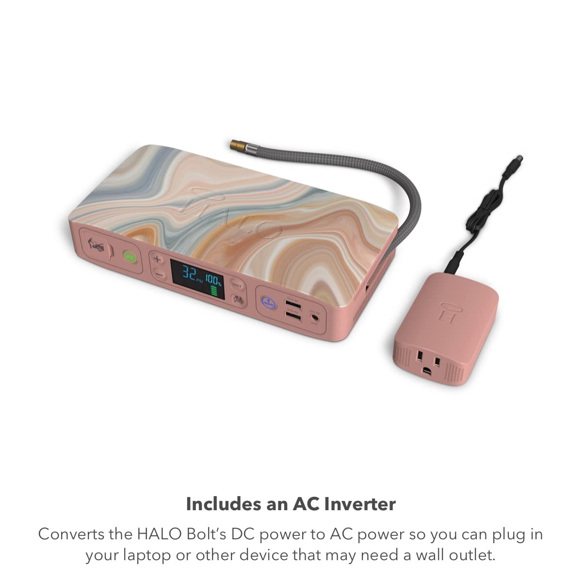 HALO Bolt Air+ Portable Jump Starter & Air Compressor, Power Bank with Digital Display, Black, Charges Multiple Devices