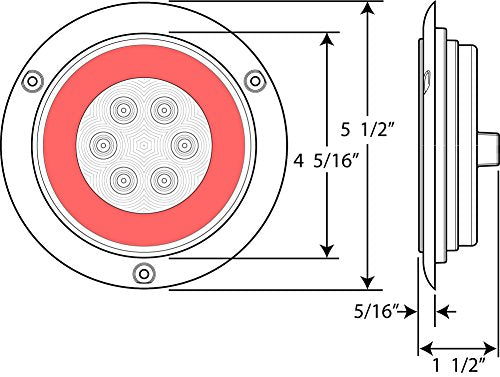 Optronics STL101RFBP Lens 4&quot; Sealed LED Light with Mounting Flange, Red