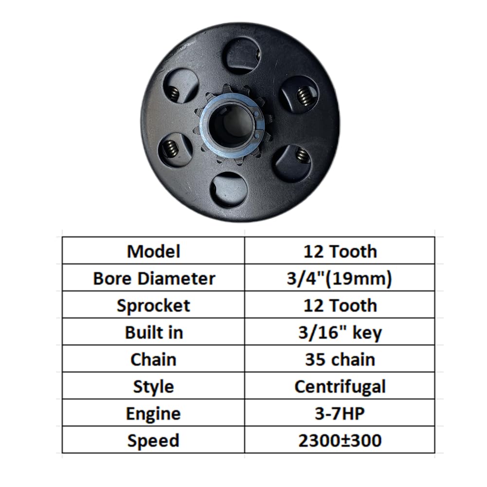 QYMOTO 12 Tooth #35 Chain Centrifugal Clutch 3/4 Bore for Mini bike Clutch,Predator 212cc clutch, Racing Go Kart, 6.5HP Engine G