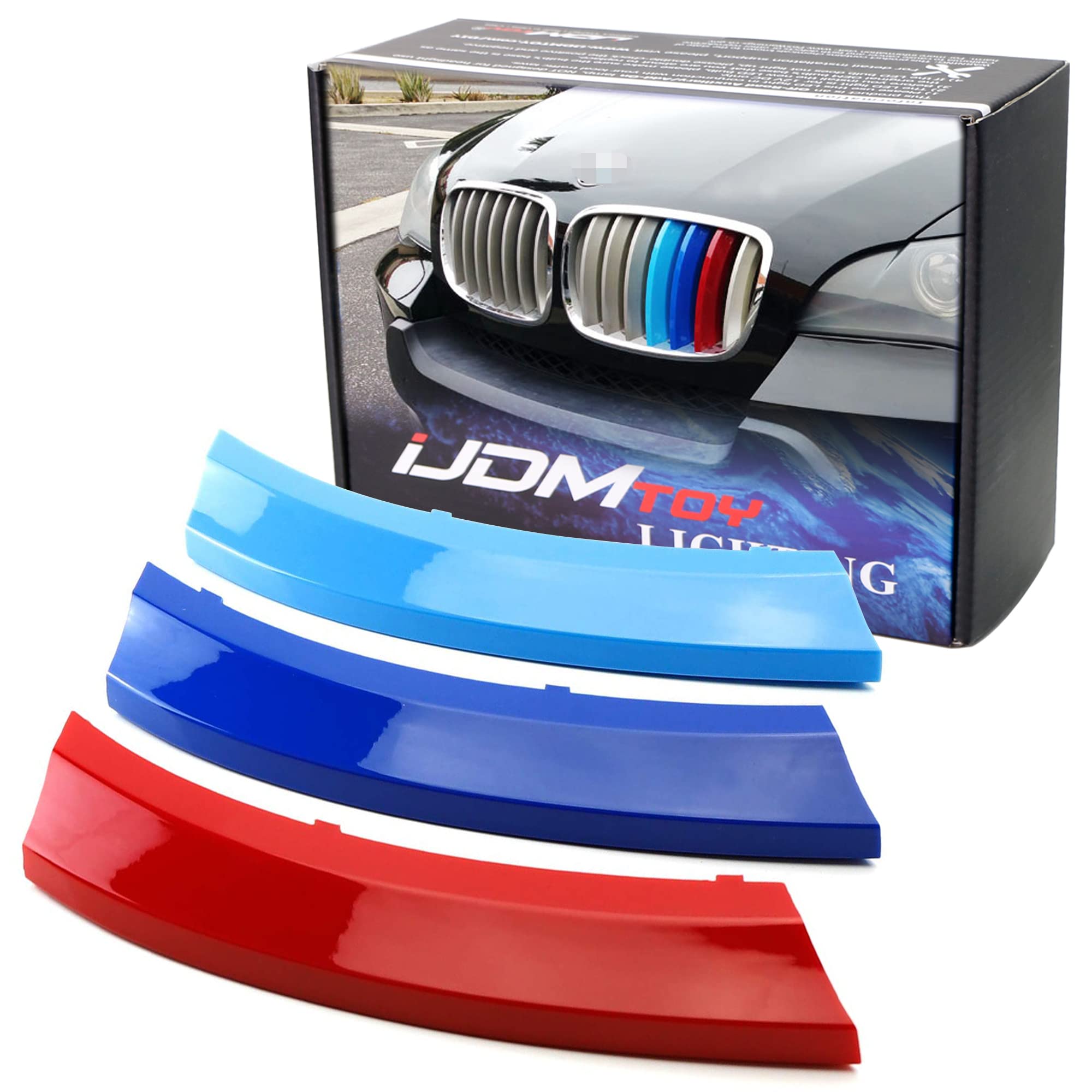 Ijdmtoy Exact Fit ///M-Colored Grille Insert Trims Compatible With 2007-2013 Bmw E70 X5, 2008-2012 E71 X6 Center Kidney Grill