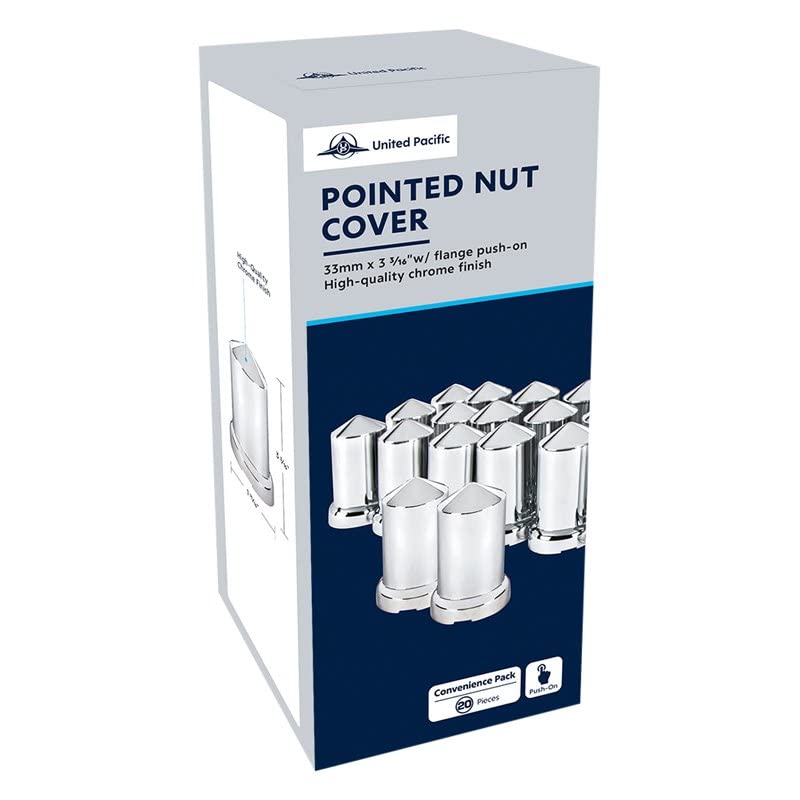 United Pacific 10117 33Mm X 3-3/16'' Chrome Plastic Pointed Nut Covers W/Flange - Push-On (Color Box Of 20)