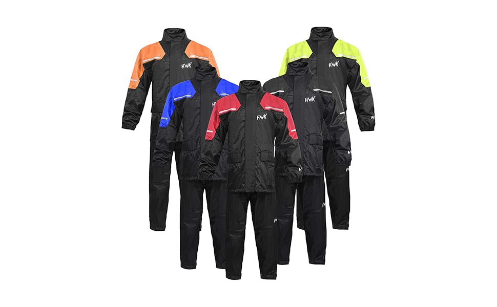 Hwk Motorcycle Rain Suit For Men And Women, Two-Piece Waterproof Motorcycle Rain Gear With Reflective Rain Jacket And Rain Pants For Weatherproof All-Season Riding, Hi-Vis Orange, X-Large