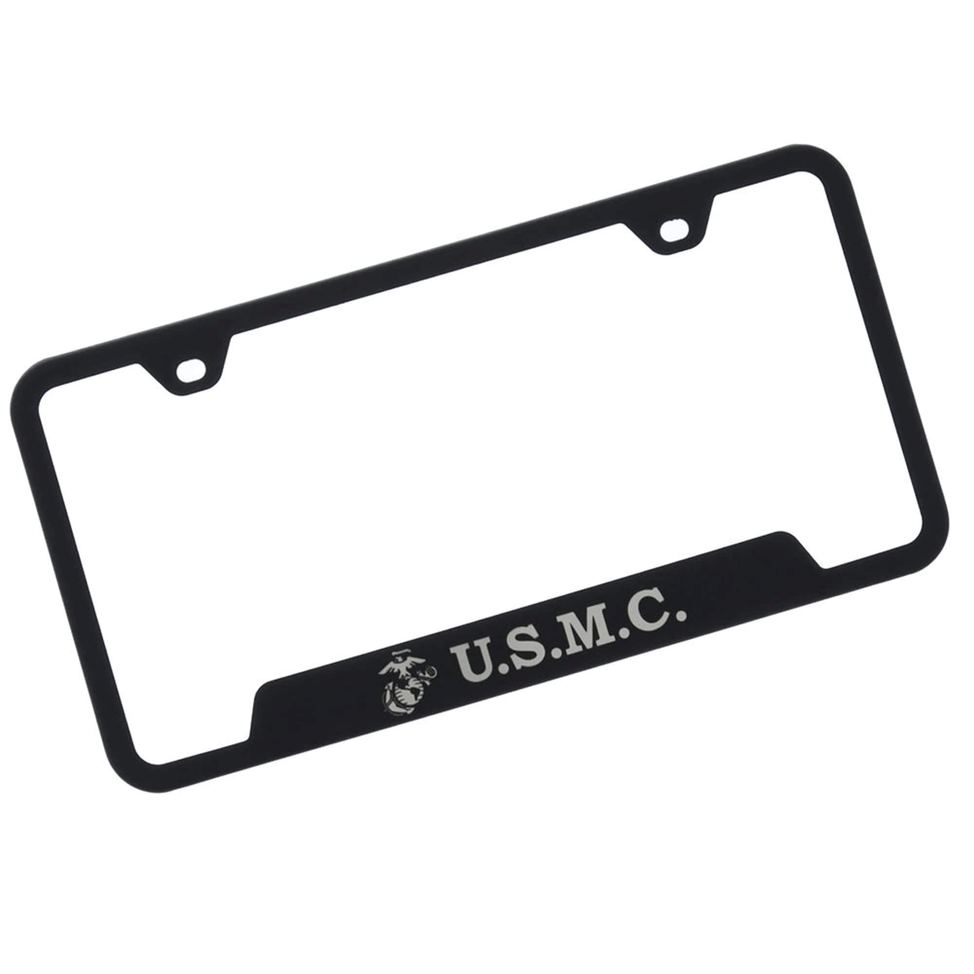 Au-Tomotive Gold, Inc. Officially Licensed Rugged Black Finish Stainless Steel License Plate Frame For U.S. Marine Corps.