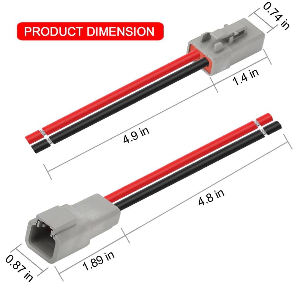 Dtp 2 Pin Connector With 12 Awg Cable Wire,2 Way Dt Automotive Waterproof Electrical Connector Male Female Plug Wiring Harness,F