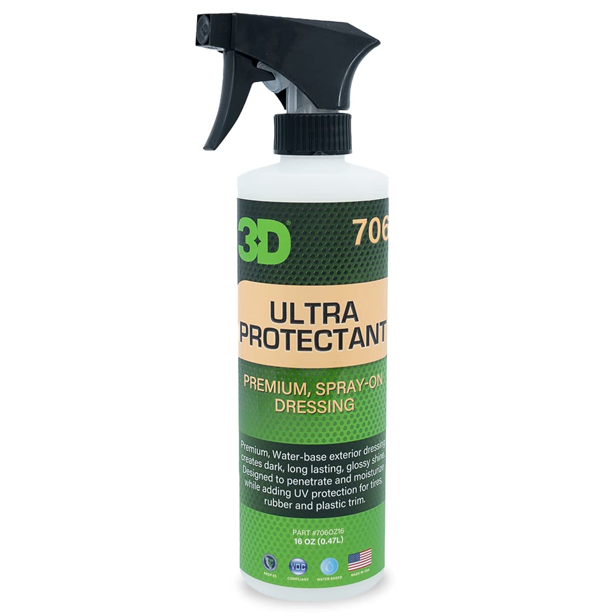 3D Ultra Protectant Tire Shine Spray - Water-Based High Gloss Tire Dressing | Long Lasting Uv Protection For Rubber & Vinyl | No