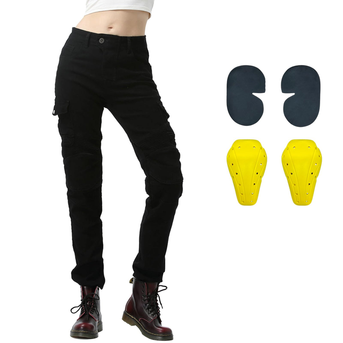 LOMENG Motorcycle Riding Jeans Motorbike Motocross Slim Stretch Pants with CE Knee Hip Removable Armored for Women Black1 26