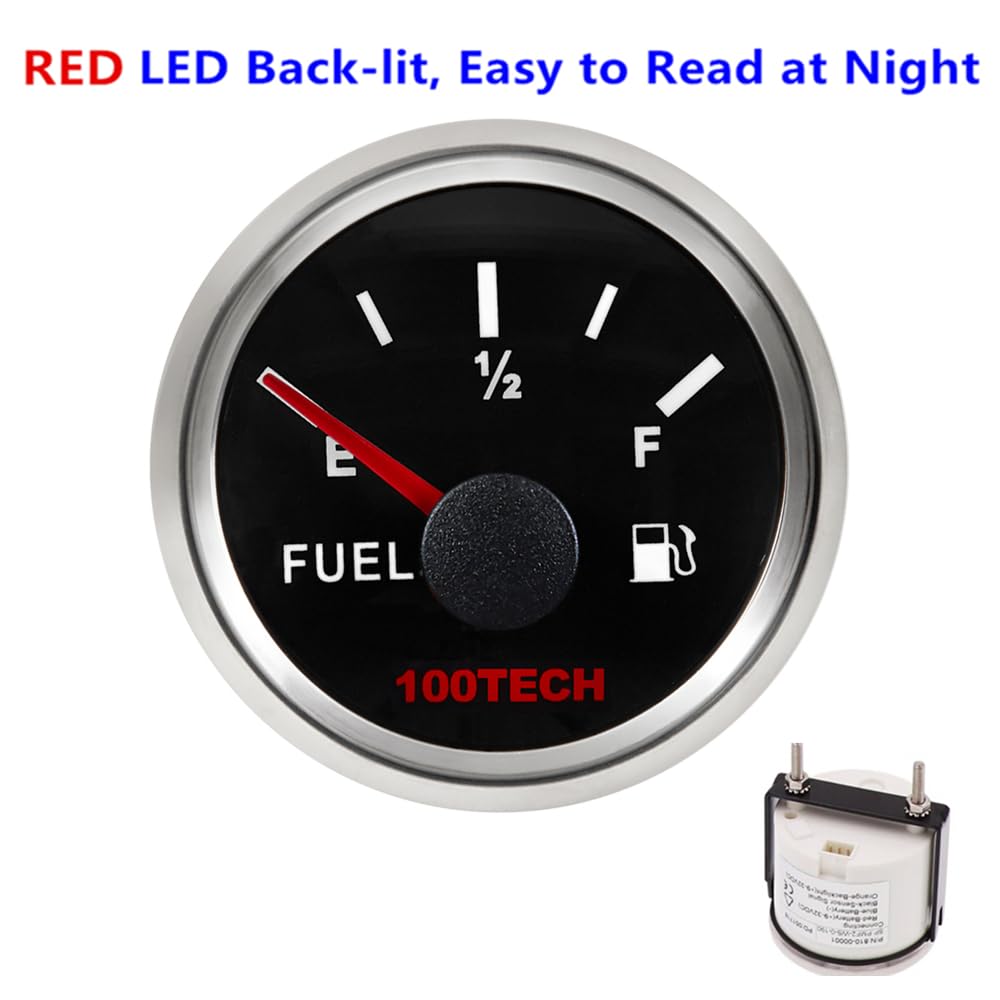 100Tech Boat Fuel Gauge 73-10 Ohms Marine Fuel Gauge Waterproof 52Mm 2-1/16'' Diesel Aftermarket Gauge Automotive Replacement Ga