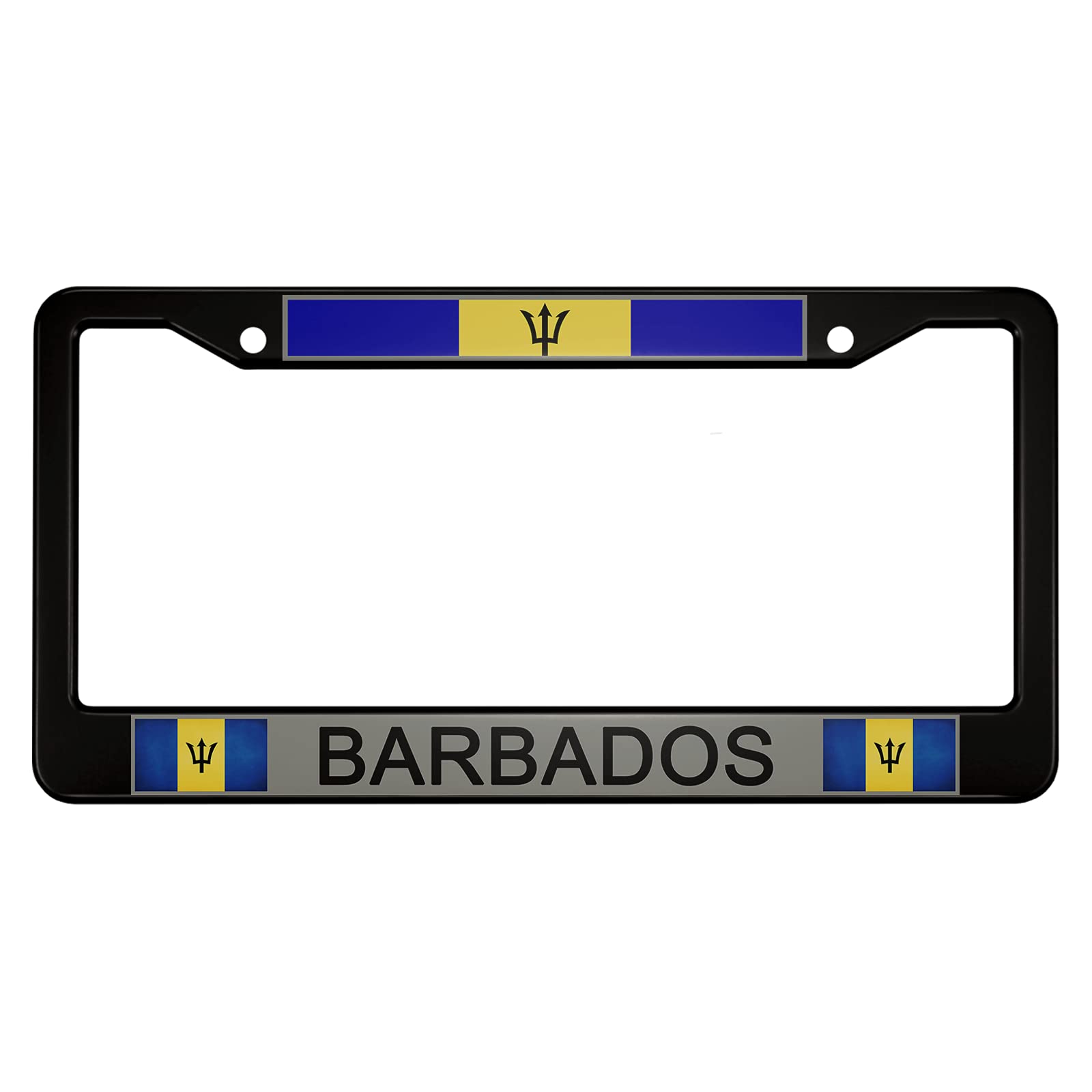 Ofloral The National Flag Of Barbados Aluminum Alloy License Plate Frame Blue Yellow Stripe And Trident Applicable To Us Standar