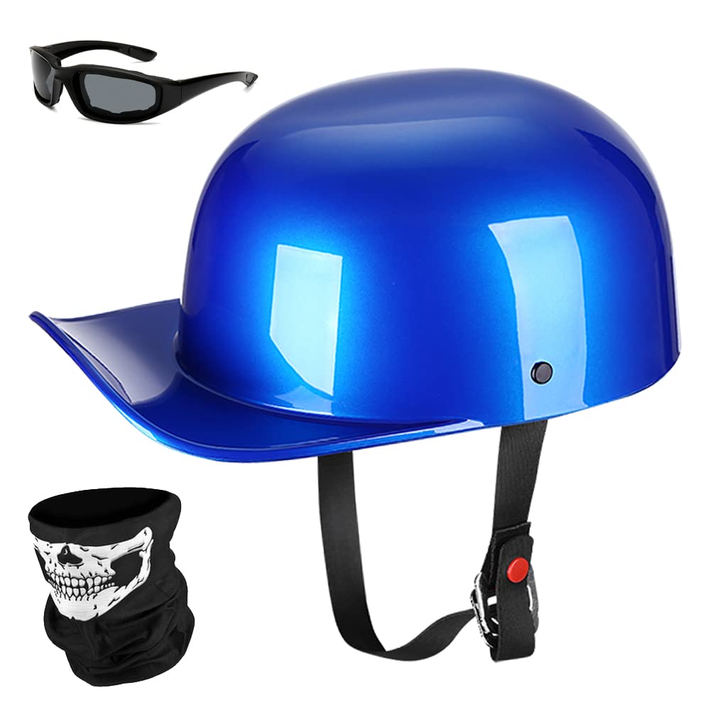 Yesmotor Baseball Motorcycle Helmet Half Cap For Bike Cruiser Chopper Moped Scooter- Dot Approved (Blue, M)
