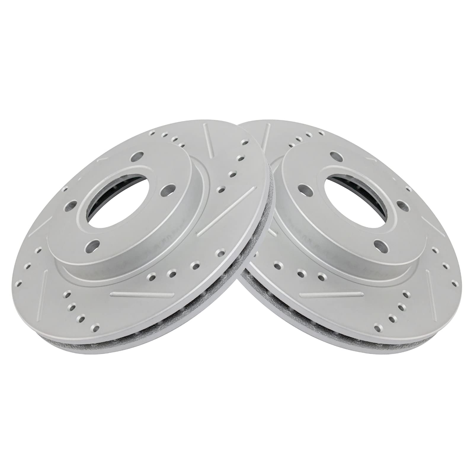 Trq Front Performance Brake Rotors Set Premium G-Coated Cross Drilled & Slotted Compatible With 2000-2004 Ford Focus