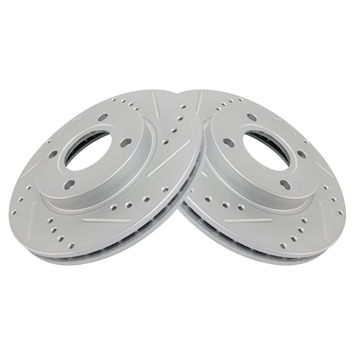 Trq Front Performance Brake Rotors Set Premium G-Coated Cross Drilled & Slotted Compatible With 2000-2004 Ford Focus