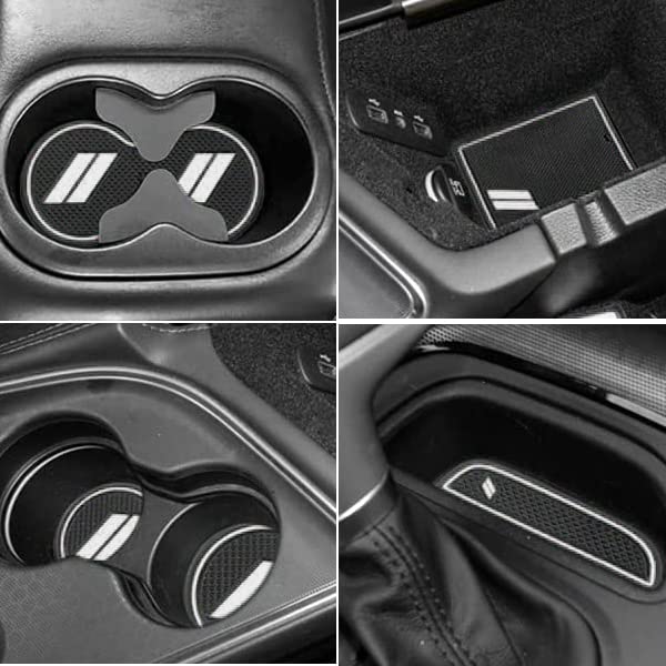 Custom Fit For 2015-2020 Dodge Challenger Cup Holder Insert & Center Console Shifter Liner Trim Mats, Dodge Challenger Interior Accessories Cup Door Center Console Liner (11Pcs, White)