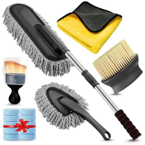 Sounce Car Cleaning 6 In 1 Kit Microfiber Duster With Long Handle Cleaning Brush Exteriror And Interiror Cleaner Cloth Ac Vent C