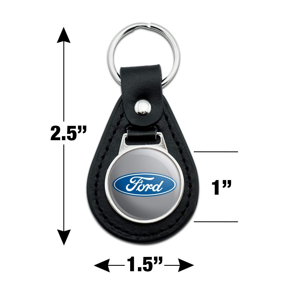 Graphics & More Black Leather Ford Motor Company Blue Oval Logo Keychain