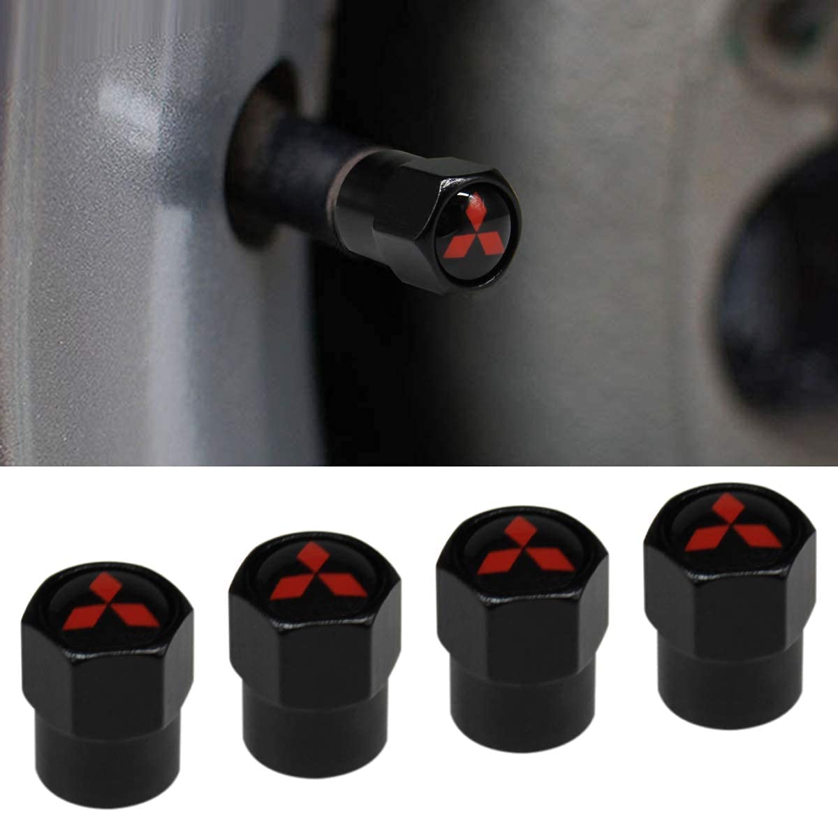 Hisport Hex 016 Black 4Pcs Universal Car Tire Valve Stem Caps Air Cover Fit Mitsubishi Accessories
