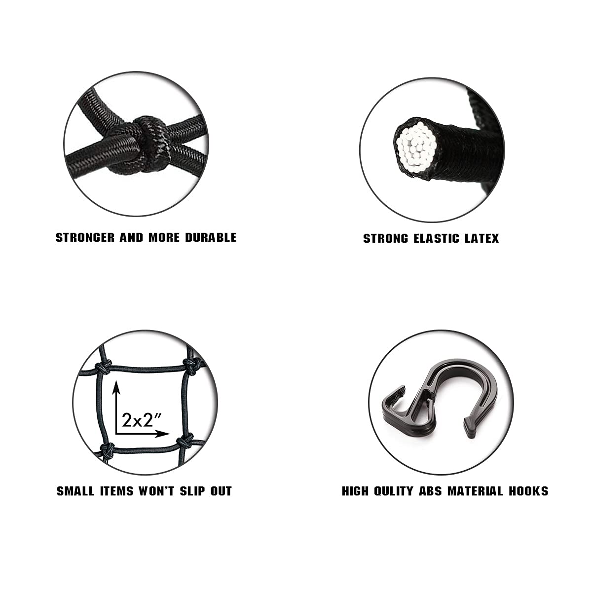 Jchl 15''X15'' Motorcycle Cargo Net Stretches To 30''X30'' With 6 Hooks 2''X2'' Mesh For Motorcycle Motorbike Bikes