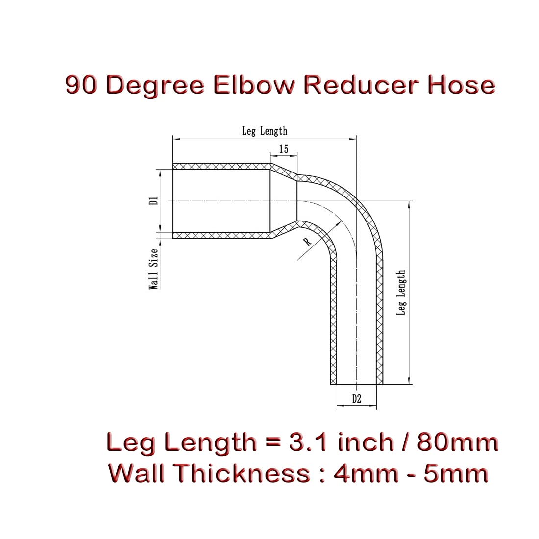Autobahn88 Automotive Silicone Hose Bend, 90-Deg Elbow Reducer Coupler, Id=1.73'' To 2.13'' (44 To 54Mm), Leg Length 3.13'' (80M
