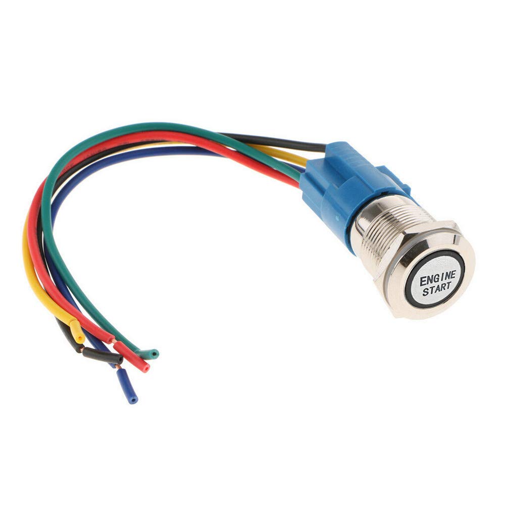 Esupport 12V Car Vehicle Blue Led Light Headlight Push Button Metal Toggle Switch Socket Plug 19Mm Engine Start