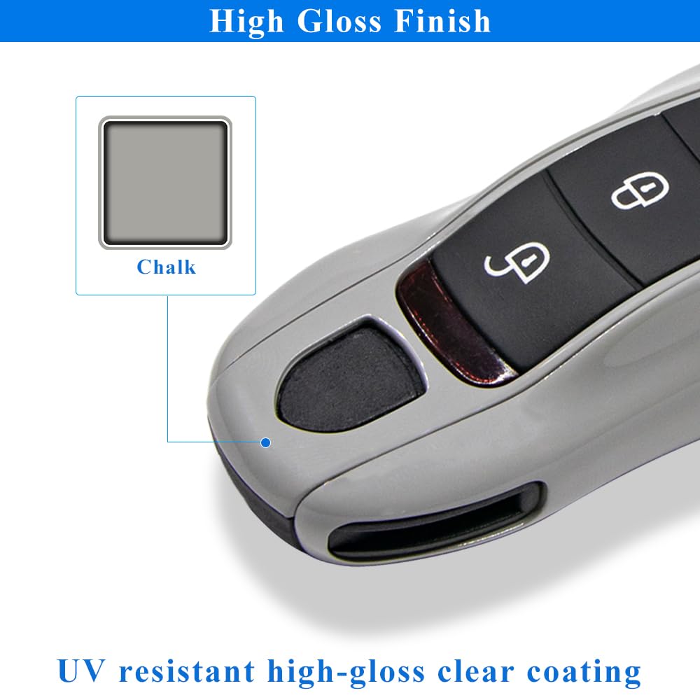 Aerobon 3-Piece Painted Key Cover Key Fob Shell Compatible With Porsche Key Shell Replacement (Mk1, Chalk)