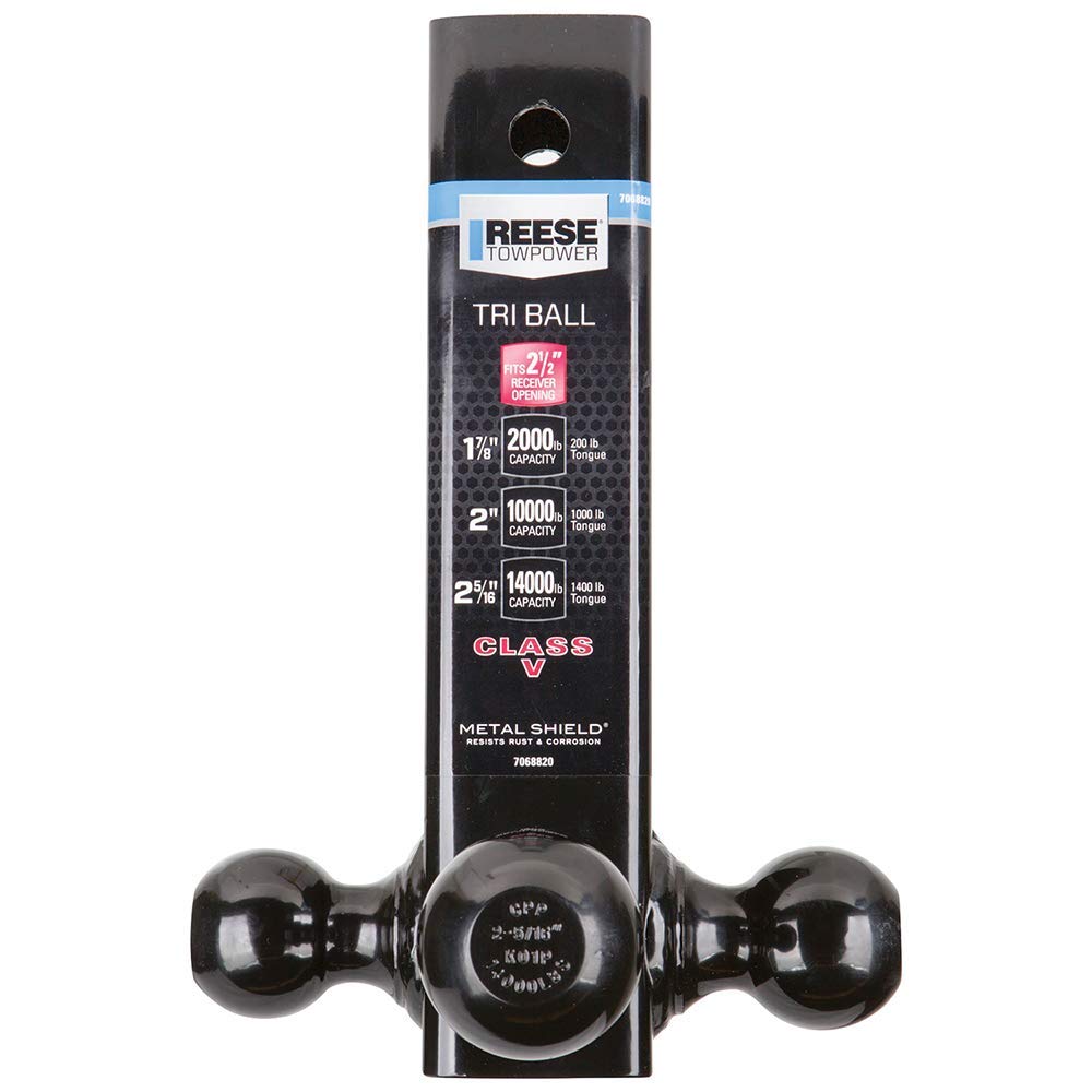 REESE Towpower 7068820 Tri Ball Trailer Hitch Ball Mount, (1-7/8 Inch, 2 Inch, 2-5/16 Inch Trailer Hitch Balls), Fits 2-1/2 Inch