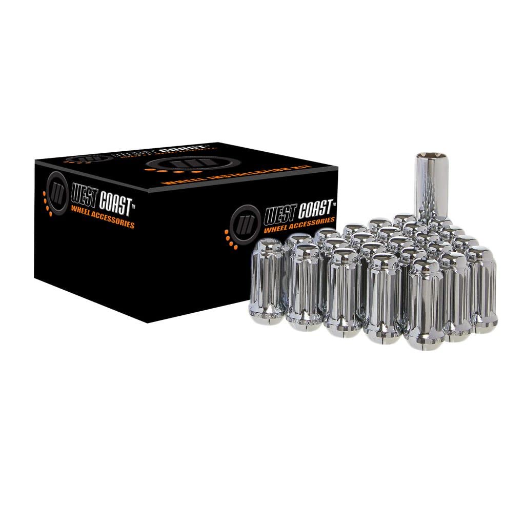 West Coast Wheel Accessories 1/2'' Bulge Acorn Spline Lug Nuts 1.9'' 6 Lug Install Kit Chrome