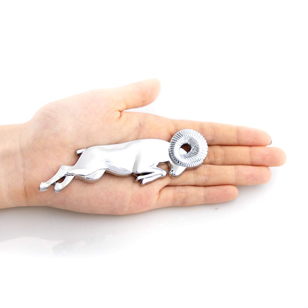 2Pcs 3D Car Emblem For Leaping Ram Body Fender Emblem Premium Car Nameplates For Ram 1500 (Silver)