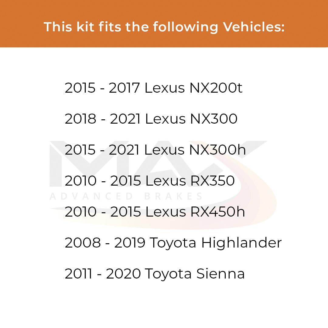 Max Advanced Brakes Front Brake Kit For 2008-2019 Toyota Highlander 2011-2020 Sienna 2010-2015 Lexus Rx350 Replacement Drilled Slotted Black Coated Disc Brake Rotors And Ceramic Brake Pads