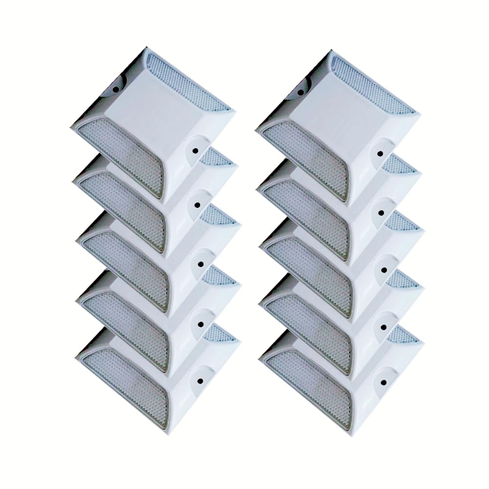 Road Reflectors 4 by 4 Inch, 10 Pack Commercial Driveway Reflectors White Reflective Road Driveway Pavement Studs Ground Markers