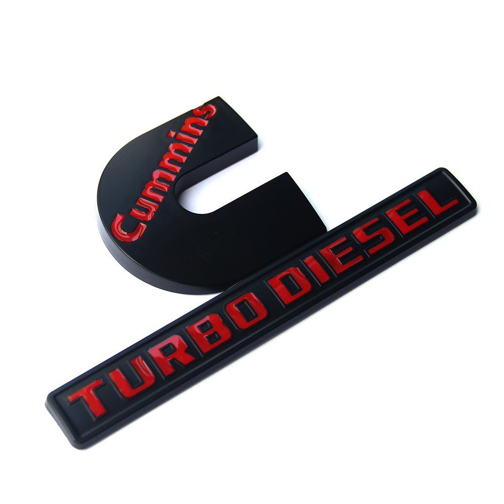 2Pack Compatible With Cummins Turbo Diesel Emblem Badge High Output Ram 2500 3500 Emblem 6.2' By 3.4' Inches Red