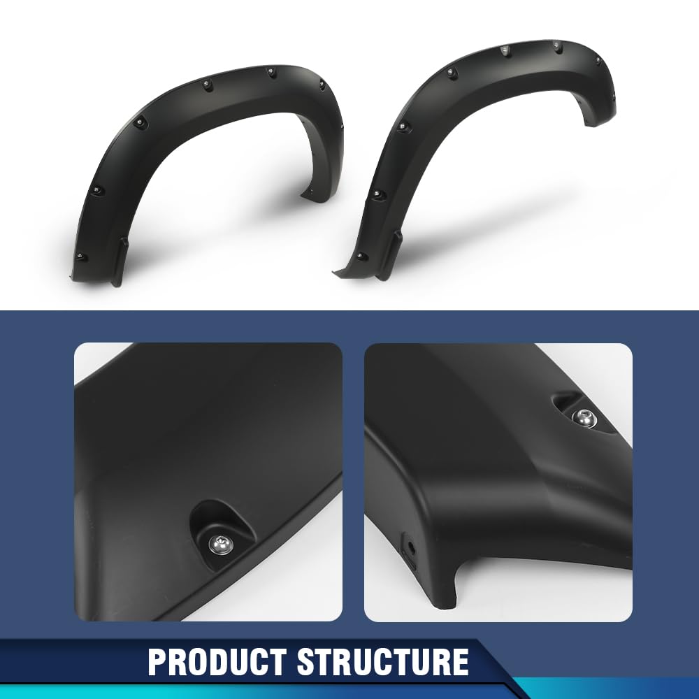 Pit66 Fender Flares Smooth Pocket Riveted Compatible With Ram 1500 2Wd/4Wd 2019 2020 2021 2022 2023/ Not Fit Rebel Models