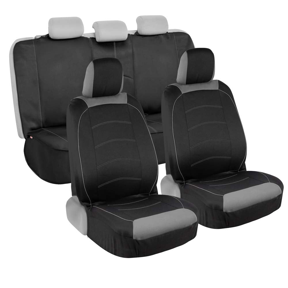 Motor Trend Two Tone Premium Front Seat Covers With Waterproof Rear Protector - With Extended Bench Side Coverage For Car, Truck