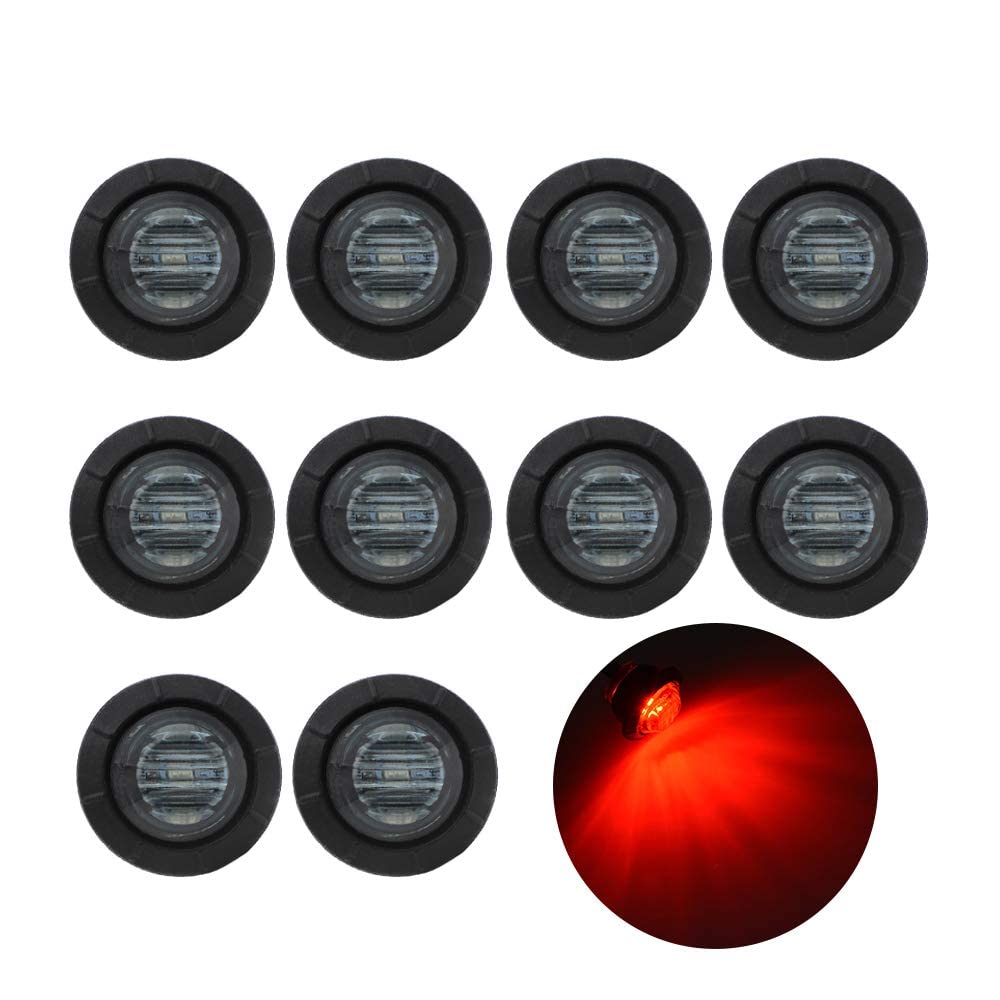 Tmh 10 Pcs 3/4 Inch Smoked Lens Red 3 Led Mini Round Miniature Side Marker Indicator Lights With Rubber Fit For Trailer Pickup T