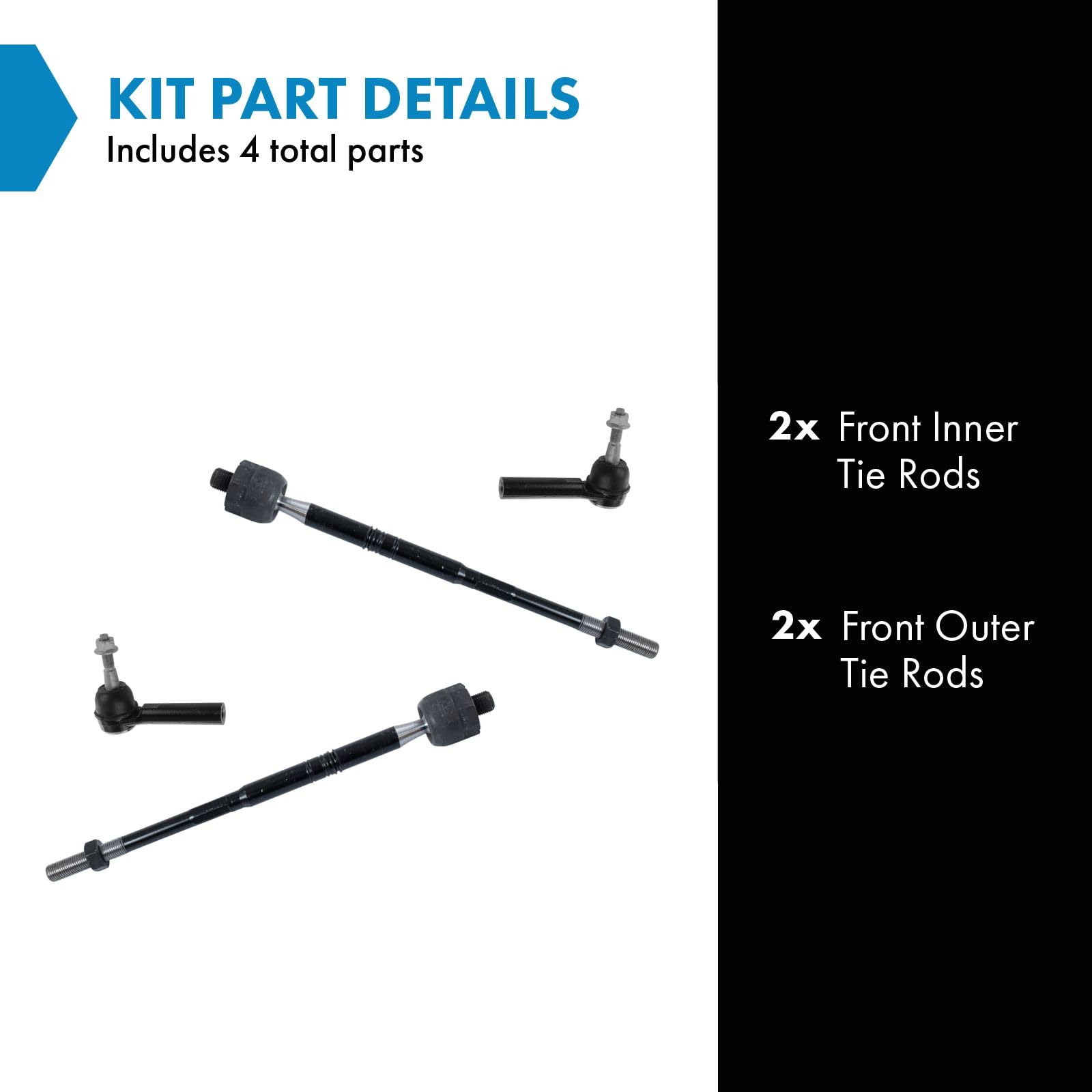 Trq Front Inner And Outer Tie Rod Set Compatible With 2010-2016 Cadillac Srx