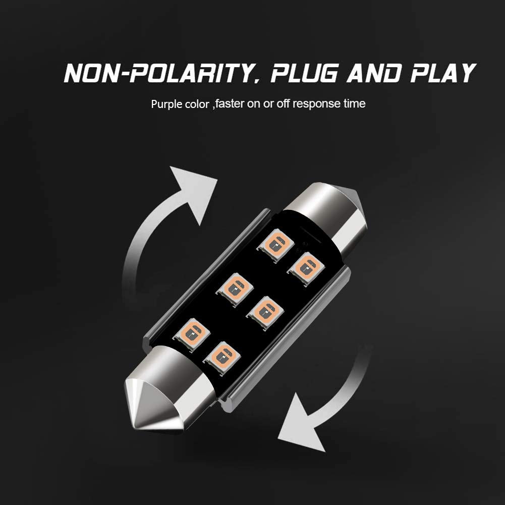 Auxlight 211-2 212-2 578 569 214-2 41Mm 1.61   Festoon Canbus Error Free Led Interior Light Bulbs Purple, Super Bright 6Smd Chip