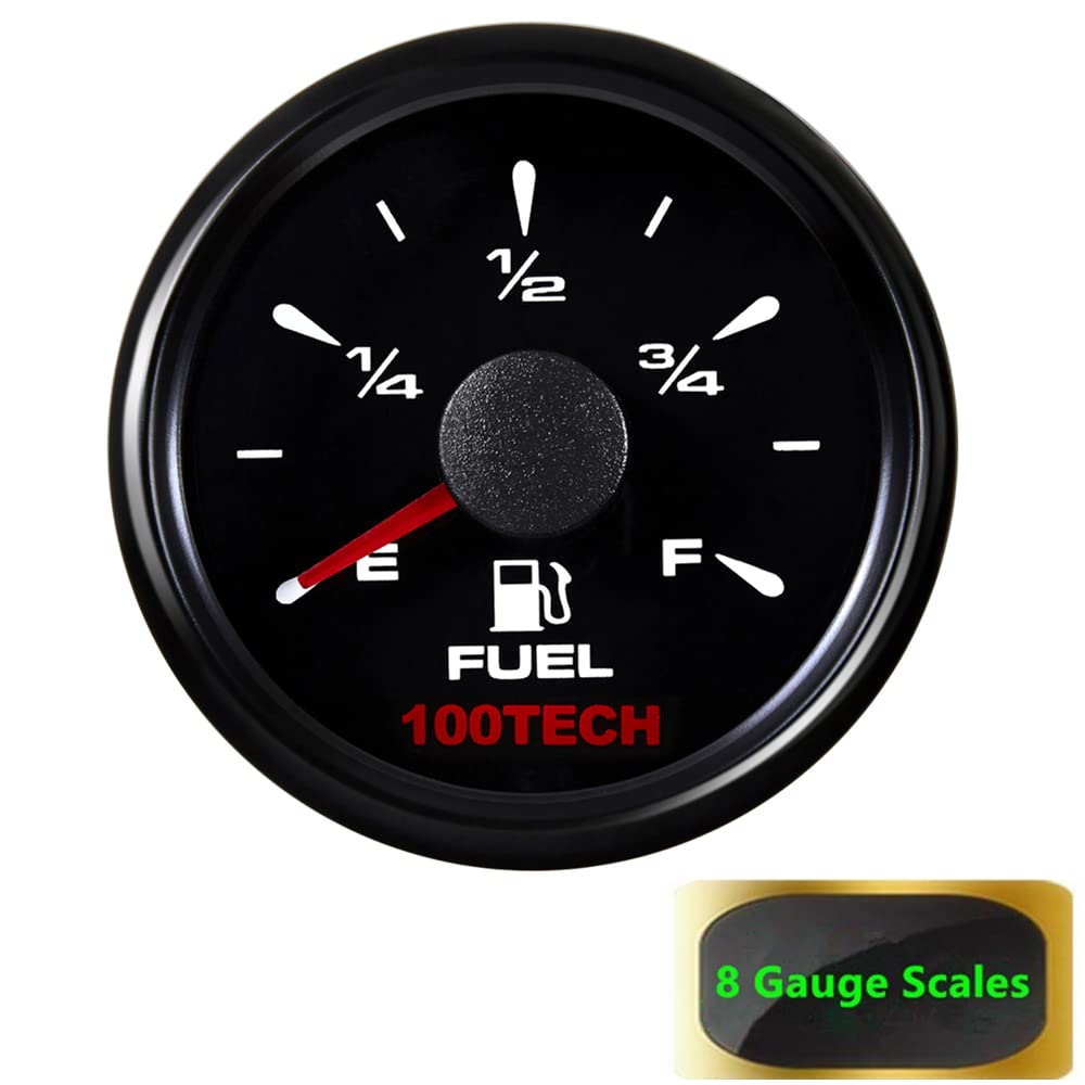 100Tech Marine Fuel Gauge Boat Gauge Fuel Gauge Aftermarket Fuel Level Gauge Marine Automotive Replacement Gauge 240-33Ohm 0-190Ohm 240-30Ohm 0-180Ohm 10-180Ohm Motocycle Car Truck Vehicle All Black