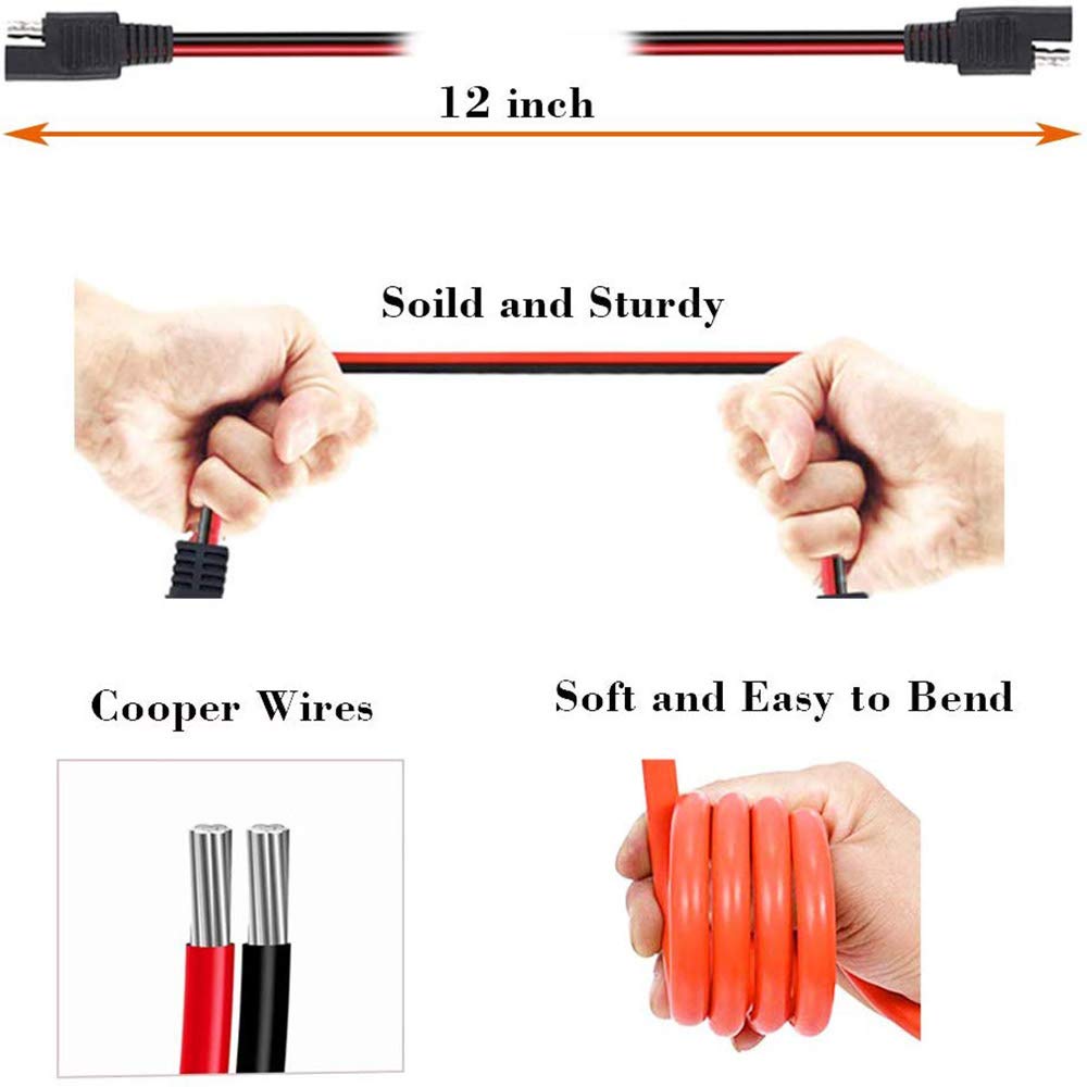 5 Pack 12'' 12 Gauge 2 Pin Quick Disconnect Audiopipe Polarized Wire Harness, Heavy Duty SAE Connector Bullet Lead Cable