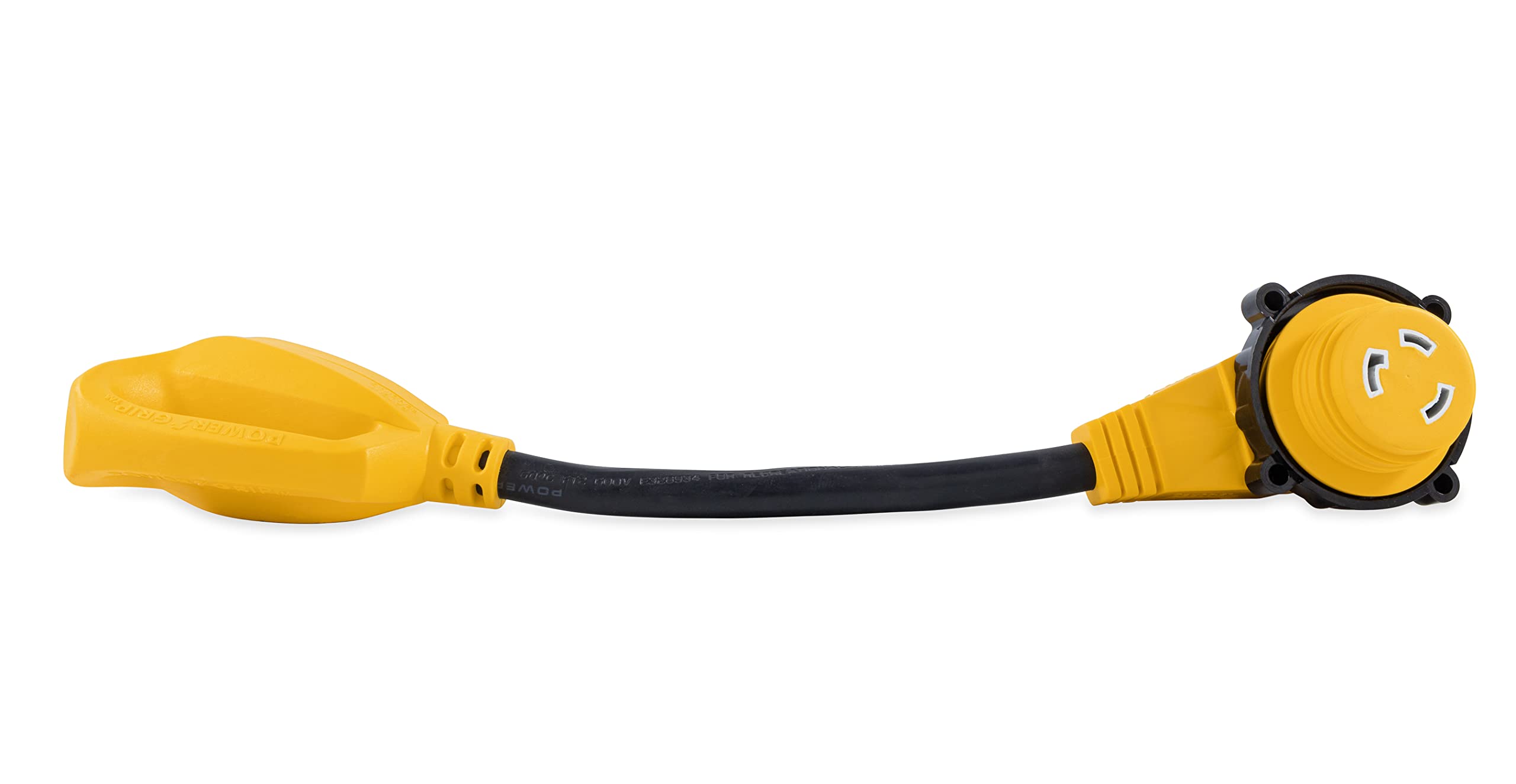 Camco 55522 18 30 Amp Standard Male / 30 Amp 90 Degree Locking Female Powergrip Adapter