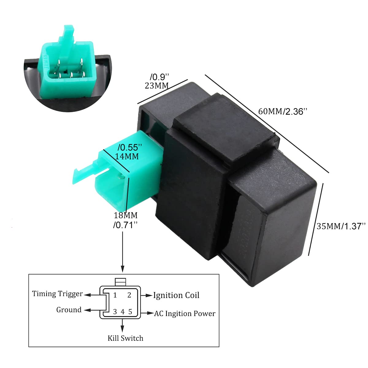 Pro Bat 5 Pin Ac Cdi Box Cdi With 5 Wires Cable Wire Harness Plug For 50Cc 70Cc 90Cc 110Cc 125Cc 150Cc Dirt Bike Kids Atv Quad Go Kart Buggy