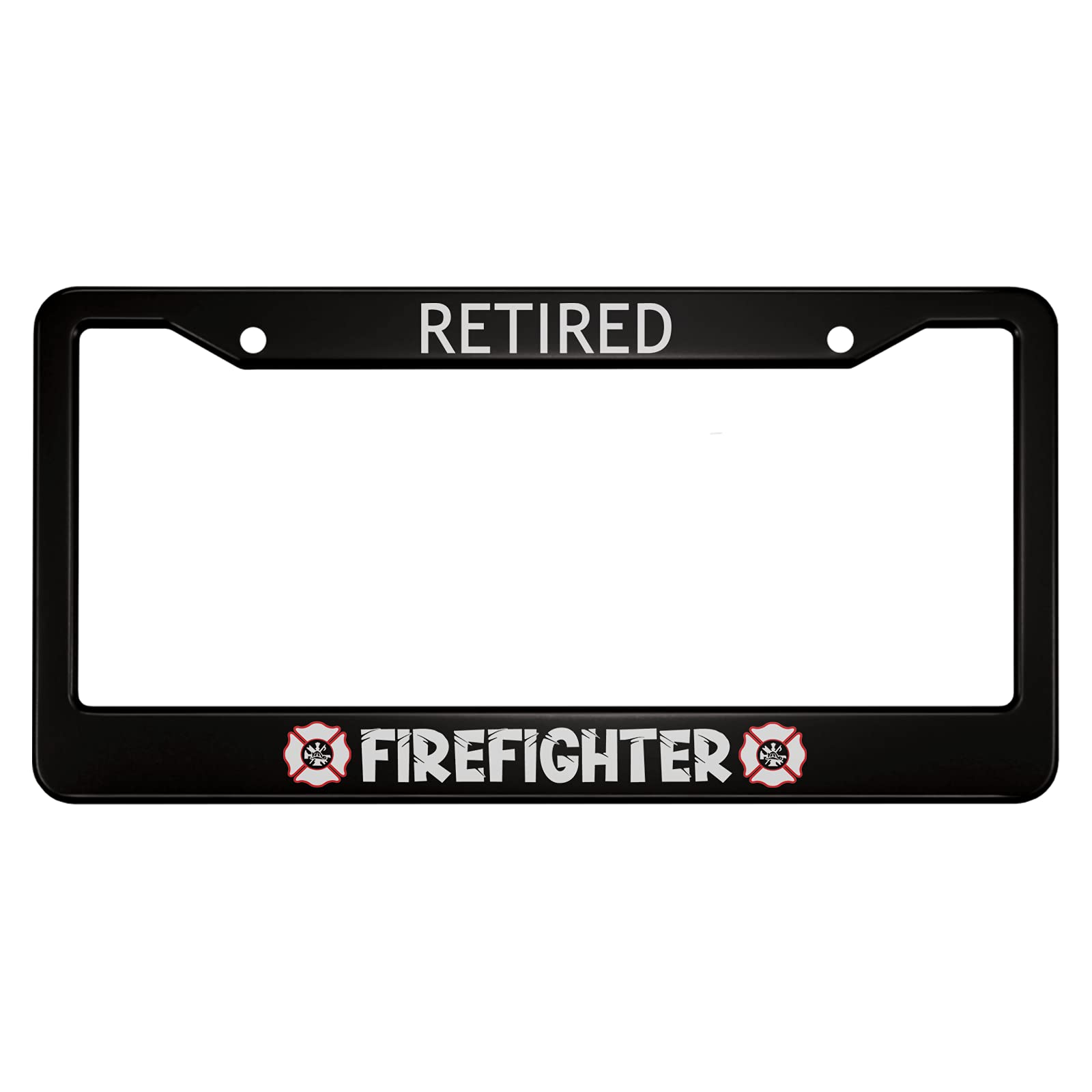 Ofloral Retired Firefighter Aluminum Alloy License Plate Frame Free Maltese Cross Red Fire Logo Applicable To Us Standard Car Me