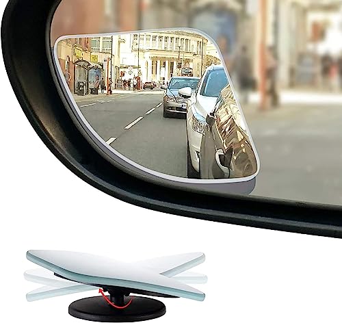 Woscher W1680 Blind Spot Mirror For Car, Rear View Convex Mirror For Car Accessories Exterior, Stick On Frameless Mirror Fits Al